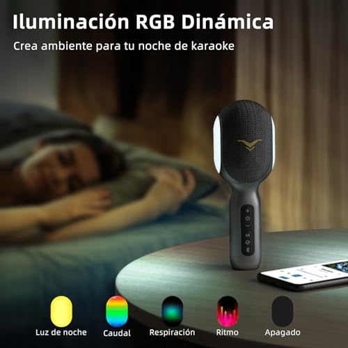 Microfono Karaoke Bluetooth SingFree, 5 en 1 Micrófono Inalámbrico con Bocina y Luz para Cantar Fiesta, Mic Multiproposito para Niño Adulto Regalo, Compatible con Teléfono, PC, Tableta, FM del Coche