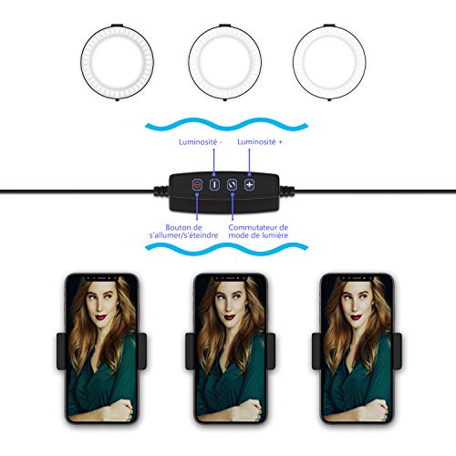 Selvim Lumière Anneau LED, 3 Mode d’Eclairage 10 Niveaux de Luminosité, Selfie Ring Light pour Téléphone Bras Flexible Rotation à 360° Anneau Lumineux pour Selfie, Maquillage, TIKTok, Youtube