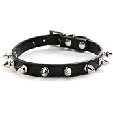 Serijoars Spiked Dog Collar Spiky Cat Collar PU Leather Adjustable Pet Collar Kitten Spiked Collar (S, Black)