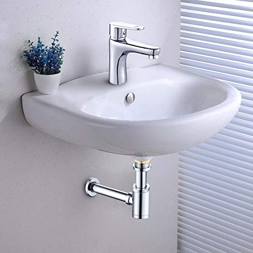 ROVATE Round Bottle Trap, Zinc Alloy Basin Sink Waste Drain PTRAP Kit