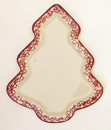 Roseville Spongeware Christmas Tree Plate - Burgundy Red (12.25" x 10")