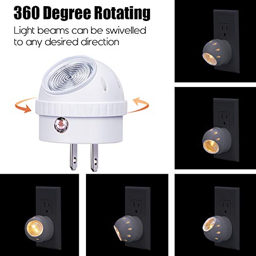 Emotionlite Plugin Night Lights, Warm White LED Nightlight, 360° Rotation, Dusk to Dawn Sensor