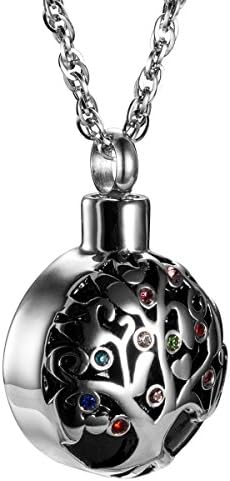 AMIST Tree of Life with Multicolor crystal Pendant Cremation Jewelry Urn Necklace Memorial-Ashes Holder Keepsake by (Engraving)