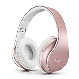 Bluetooth Headphones Wireless,MKay Over Ear Headset V5.0 with Microphone, Foldable & Lightweight, Support Tf Card MP3 Mode and Fm Radio for Cellphones Laptop TV-Rose Gold