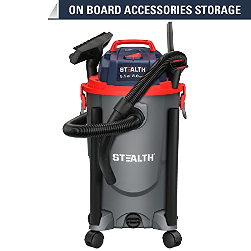 STEALTH 8 Gallon Wet Dry Vacuum Cleaner, Powerful 5.5 Horsepower Motor