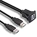 Riipoo USB Flush Mount Cable - 1 Meter 3ft Dual USB 3.0 Ports Panel Mount, Dash Mount, Flush Mount Extension Cable for Car Boat Motorcycle or Other Surface (3ft)