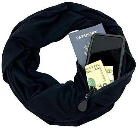 Dricar Travel Scarf with Pocket Women Infinity Scarf Solid Color Scarf with Hidden Pocket Warm Scarf Nursing Scarf (Black)