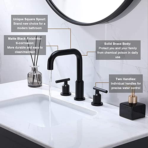 SHACO Modern Black Bathroom Faucet 3 Hole, 8 Inch Widespread Bathroom
