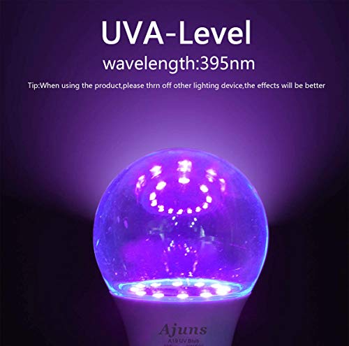 UV LED Black Light Bulb,A19 UV Bulb 8W Purple 60W Equivalent UVA Grade 395nm E26 Medium Base for Luminous Party Body Painting Decoration Special Effects Such as Fluorescent Poster 2 Pack