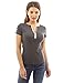 PattyBoutik Women's Notch Neck Buttons Trim Top (Dark Heather Gray S)