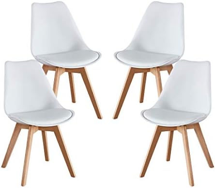 Alovhad Mid Century Dining Chairs PP Set of 4 with Solid Wooden Legs DSW White Chairs,Soft Padded Seat Dining Room Chairs(Store Have Same Style Dining Tables)