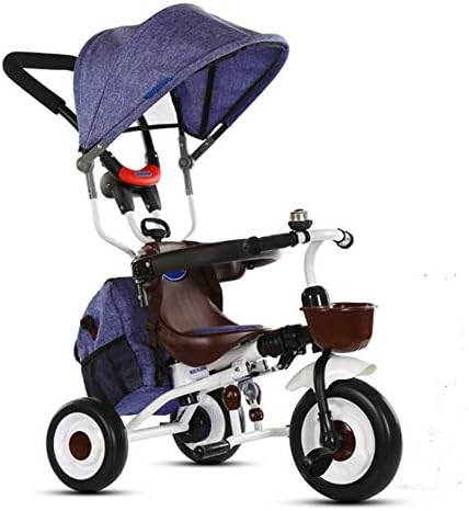 Tricycle Children's Balance Bike Fall Protection, Hand Push, Sunshade, Three Forms Folding Pedal Green Material 1-6 Years Old Baby,Blue
