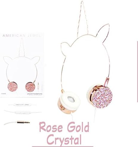 American Jewel Unicorn Headphones - Wire Frame Headset with Volume Control and Microphone - Rose Gold