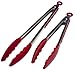 Silicone Tongs, NYKKOLA Premium quality Silicone Stainless Steel Tongs Silicone Cooking Utensils 2 Pack (9inch & 12inch in Graphite Cherry Red)