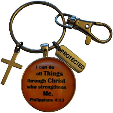 Magneticprintsus Scripture, I can do all things through Christ who strengthens me, keychain with cross and protected charm