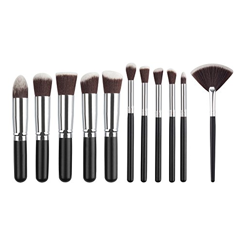 Asfd 10Pcs Makeup Brushes Set Pincel Cosmetics Beauty Tool Powder Cosmetic Set 11 silver black