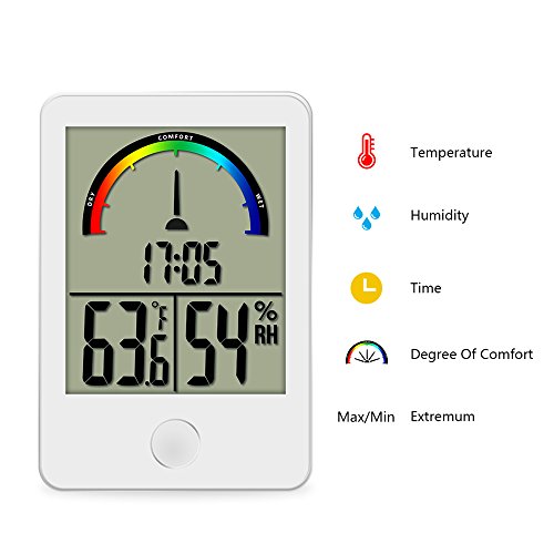 Dr. Prepare Digital Hygrometer Indoor/Outdoor Thermometer and Temperature Humidity Monitor Gauge with Clock for Reptiles, Incubator, Home, Office, Greenhouse, and Basement
