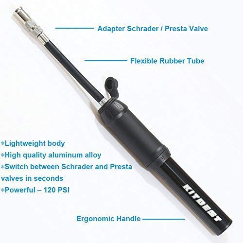 Kitbest Bike Pump, Mini Bicycle Pump : Fits Presta & Schrader Valves & Sports Ball. Portable High Pressure Frame-Mounted Bike Tire Air Pump for Mountain, Road, Hybrid & BMX Bikes