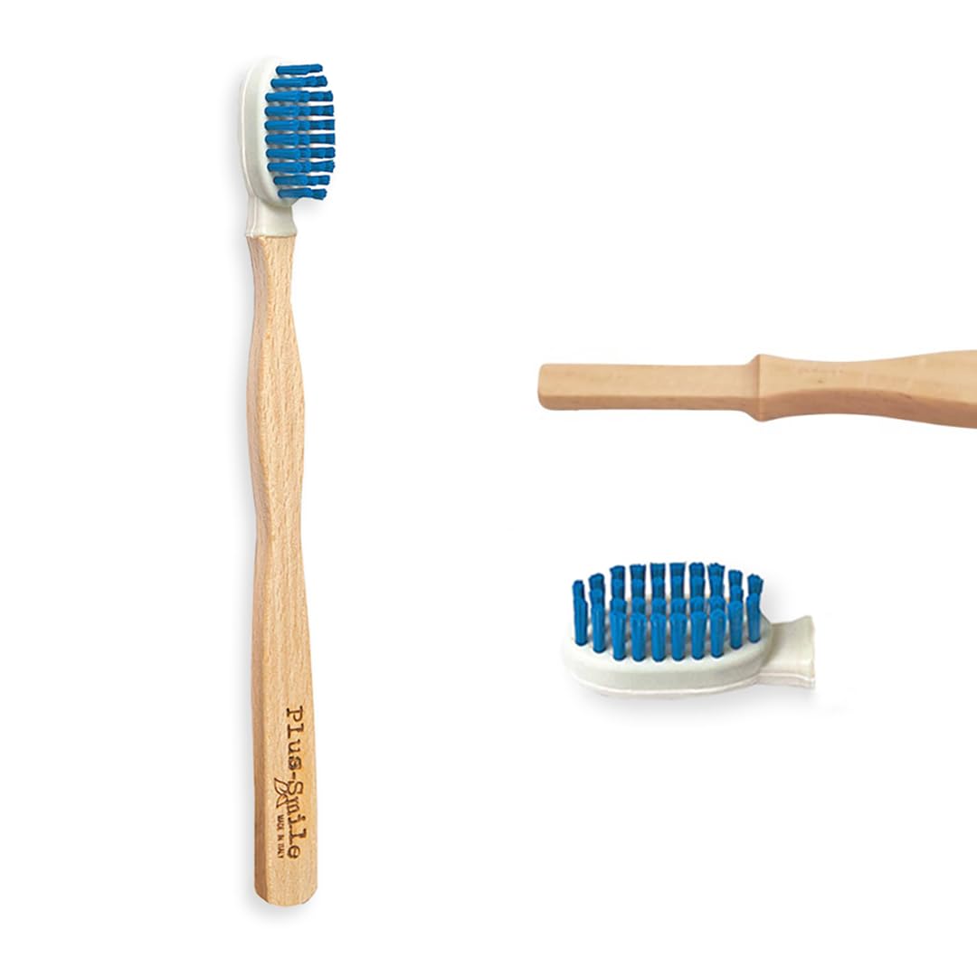 ONWOOD - Biodegradable and Compostable Beech Wood Biobrush, 100% Recyclable, Protects Teeth Enamel and Removes Plate, Rubber Head - 1 Toothbrush with Blue Head