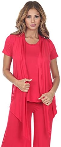 Angel Cola Womens Short Sleeve Draped Cardigan B7021 Red XLarge