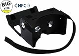 LARGER VERSION - Google Cardboard @ 45mm Focal Length Virtual Reality Google Cardboard with Printed Instructions and Easy to Follow Numbered Tabs - Perfect fit for Samsung Galaxy Note 2/Note 3, Iphone 6 Plus (WITH NFC and FREE HEAD-STRAP) Black