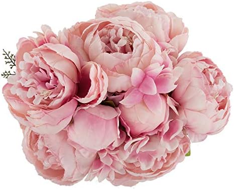 EZFLOWERY Artificial Peony Silk Flowers Arrangement Bouquet for Wedding Centerpiece Room Party Home Decoration, Elegant Vintage, Perfect for Spring and Summer Party and Occasions (1, Soft Pink)