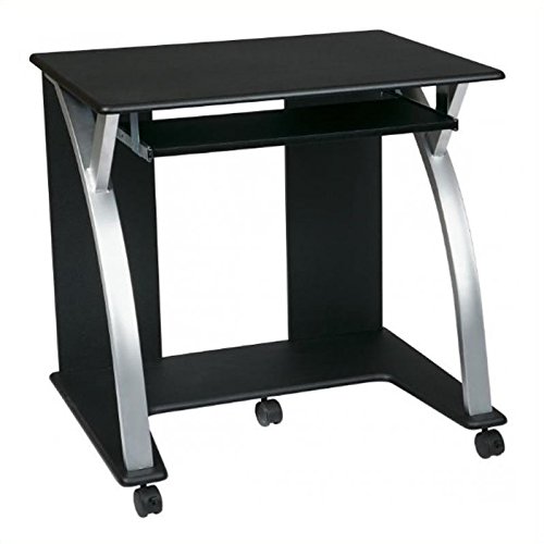 Office Star Saturn Computer Cart with Pullout Keyboard Tray and Silver Accents, Black