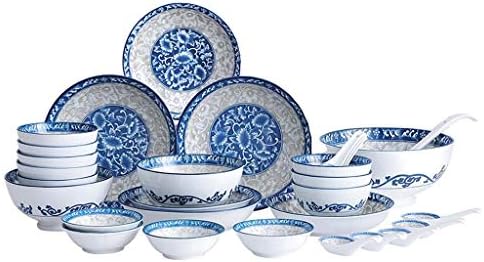 HQCJ 30-Piece Dinner Set Blue White Porcelain Tableware Set with Bowl Dinner Plate Saucer Service for 8