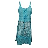 Mogul Womens Sundress Blue Embroidered Hippie Corset Laces Boho Beach Dress