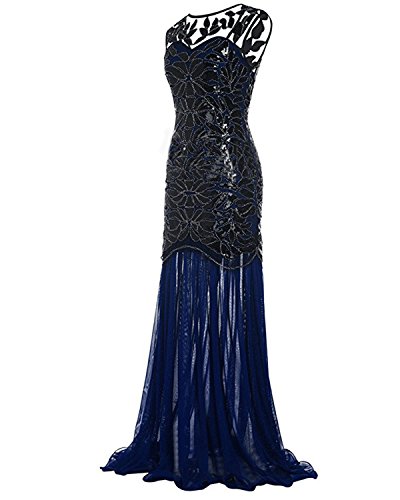QNPRT 1920s Flapper Dress Sequin Mermaid Evening Prom Dresses V-Back Beads for Womens