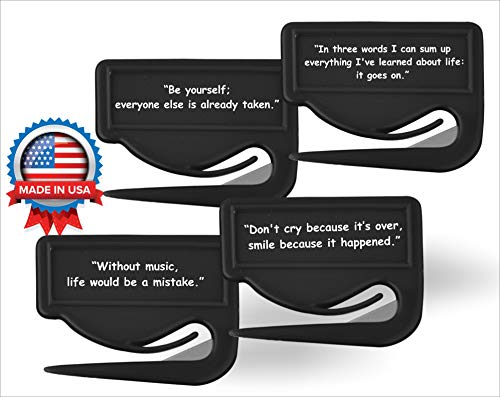 4 Pack Motivational Letter Opener - USA Made, Best Sharp Razor Envelope Slitter, The Perfect Gift to Motivate Your Employees and Workforce, Concealed Blade for Safety (4 Powerful Messages - Black)