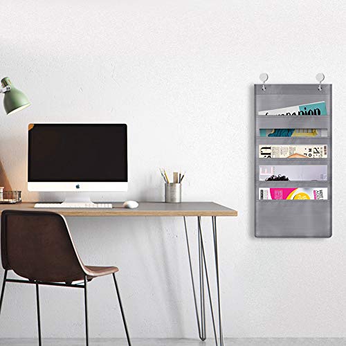 5 Pocket Hanging File Folder Organizer, Cascading Wall Organizer with 2 Hangers-Ideal for Home Organization,School Pocket Chart, Business folders and Paper Organizer (5 Pocket-2Pack) (grey-2pack)