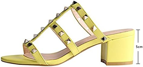 Comfity Mules for Women,Rivets Slippers Rockstudded Block Heels Hollow Out Slingback Sandals