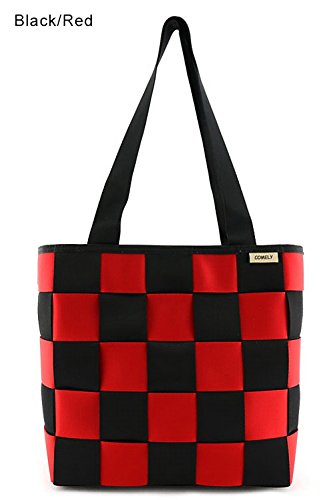 Comely Checkerboard Woven Polyester Seat Belt Women's Fashion Tote Handbag (60)