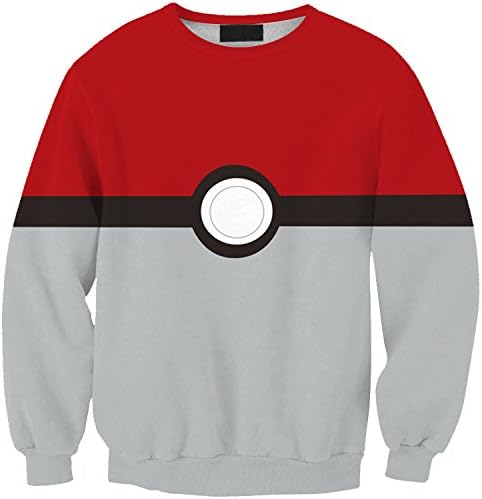 Lady Queen Women's Pokemon Ball 3d Print Sweatshirt Pullovers Size M Red Grey