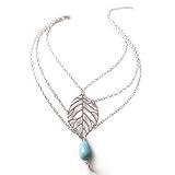Multi-chain Bohemian Style Armlet Armband Simulated Turquoise Bead Chain Silver Plated Leaf