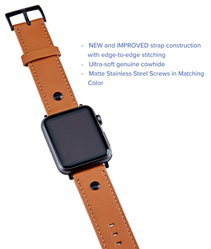 [Upgraded] Truffol 22mm Genuine Leather Band for Apple Watch 42mm, Samsung Gear S3 Frontier & Classic, Huawei Watch 2 Classic - Quick Release Strap Wristband (Cognac Brown / Black Buckle) - Thumbnail 2
