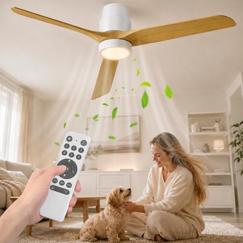 Ateroll Ventilateur de Plafond 3 Pales en ABS Ø132cm, Ventilateur Plafond Moderne 3 Températures LED (3000K-6500K), Télécommande Dimmable 6 Vitesses & Minuterie pour Chambre, Salon & Balcon