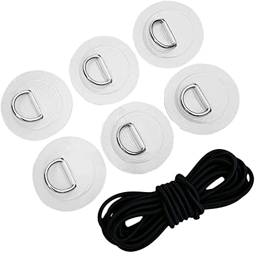 Namvo Paddle Board Patch SUP Bungee Deck Rigging Kit with 6Pcs D Ring Patch and Elastic Shock Cord for PVC Inflatable Boat Deck Attachment Kit Kayak Accessories