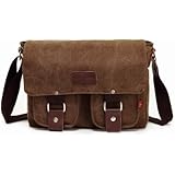 Bienna Vintage Canvas Messenger Bag Satchel Laptop Over Shoulder Crossbody Side Bags with Zipper for Men Women School Outdoor Sports EDC 13"-Coffee
