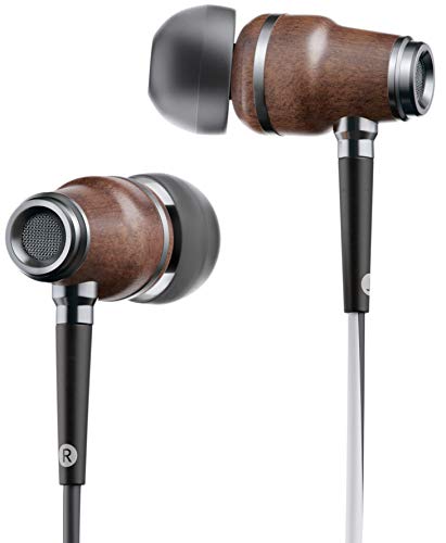 Symphonized NRG X Premium Genuine Wood Earbuds, in-Ear Noise-Isolating Headphones, Earphones with Angle-Fit Ear Tips, in-line Microphone and Volume Control, Stereo Earphones (Black&White)
