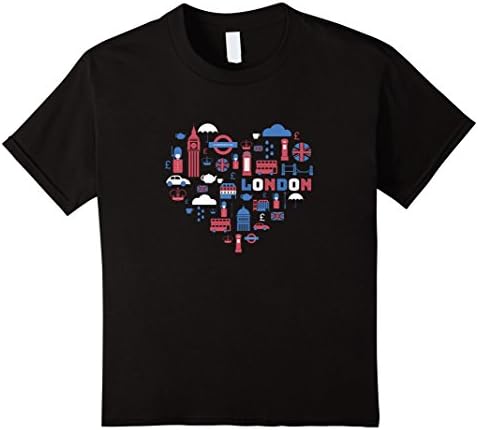 unisex-child I Love London UK T-shirt | Heart Shape Clothes Big Ben Tube 6 Black