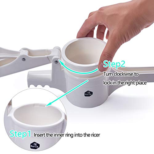 Nurch Potato Ricer, Fruit and Vegetables Masher Food Ricer Large Capacity with 3 Interchangeable Discs for Fine to Coarse Professional Baby Food Strainer and Press with Ergonomic Comfort Grip