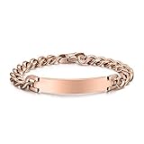 Free Engraving-Unisex Stainless Steel Curb Chain Blank ID Bracelets for Customize, Rose Gold Plated