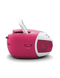 Tyler   Reproductor de CD con radio AM FM y AUX estéreo portátil Rosa Neón Y Auriculares Jack LINE IN (tau105 npk)