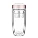 Tea Infuser Glass Water Bottle, Double Wall Glass Tea Tumbler with Strainer for Loose Leaf Tea and Fruit, 380ML (Champagne)