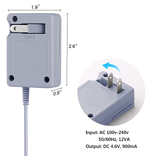 Trenro 3DS Charger Replacement for Nintendo 3DS/ DSi/DSi XL/ 2DS/ 2DS XL/New 3DS XL 100-240V, 2DS Wall Charging Cable Cord Plug AC Adapter for 2DS 3DS Console*Grey