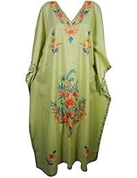 Amira Womens Caftan Maxi Dress Floral Embroidery Kaftan Kimono Dresses Onesize