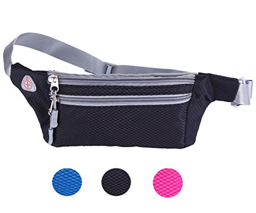 Running Hiking Lightweight Waterproof Waist Bags Fanny Pack Bum Belt Bag Pouch Travel Hip Purse Black for Mens (Black)