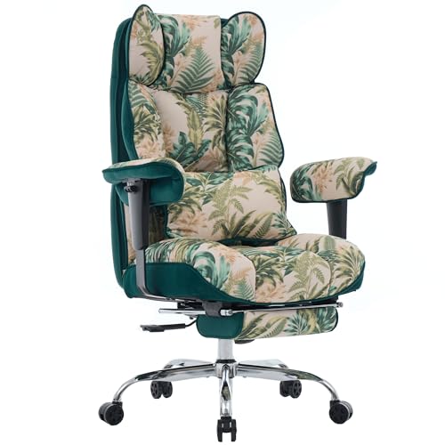 Efomao Bürostuhl, Stoffstuhl Ergonomisch mit Fußstütze, Komfortabler Polsterstuhl bis 200kg mit Lendenkissen & Nackenkissen, Höhenverstellbarer Schrei